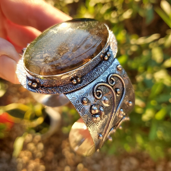 New Indian Moss Agate 925 Silver Cuff Bracelet. - Picture 12 of 16